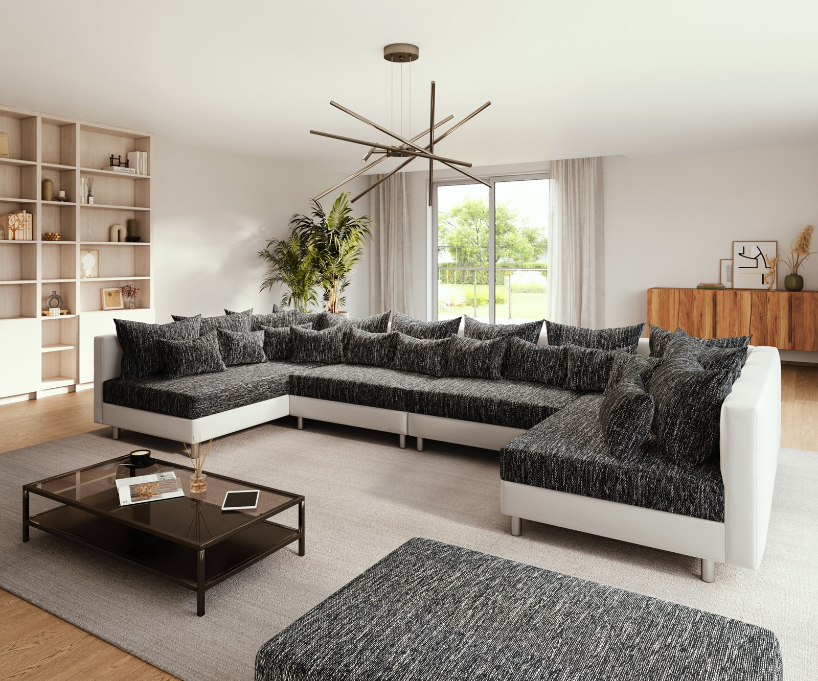 Woonlandschap Clovis XL zwart wit met hocker modulair Woonlandschap Clovis XL zwart wit met hocker modulair