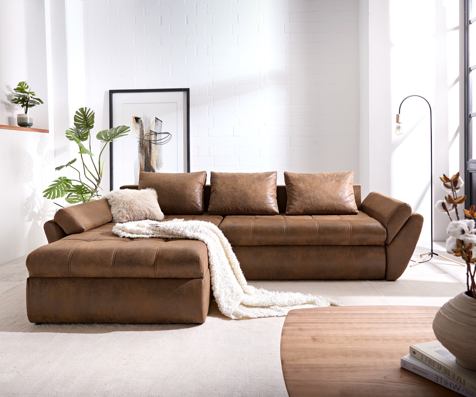 Hoekbank Loana 275x185 cm bruin met slaapfunctie  1 Hoekbank Loana 275x185 cm bruin met slaapfunctie  1