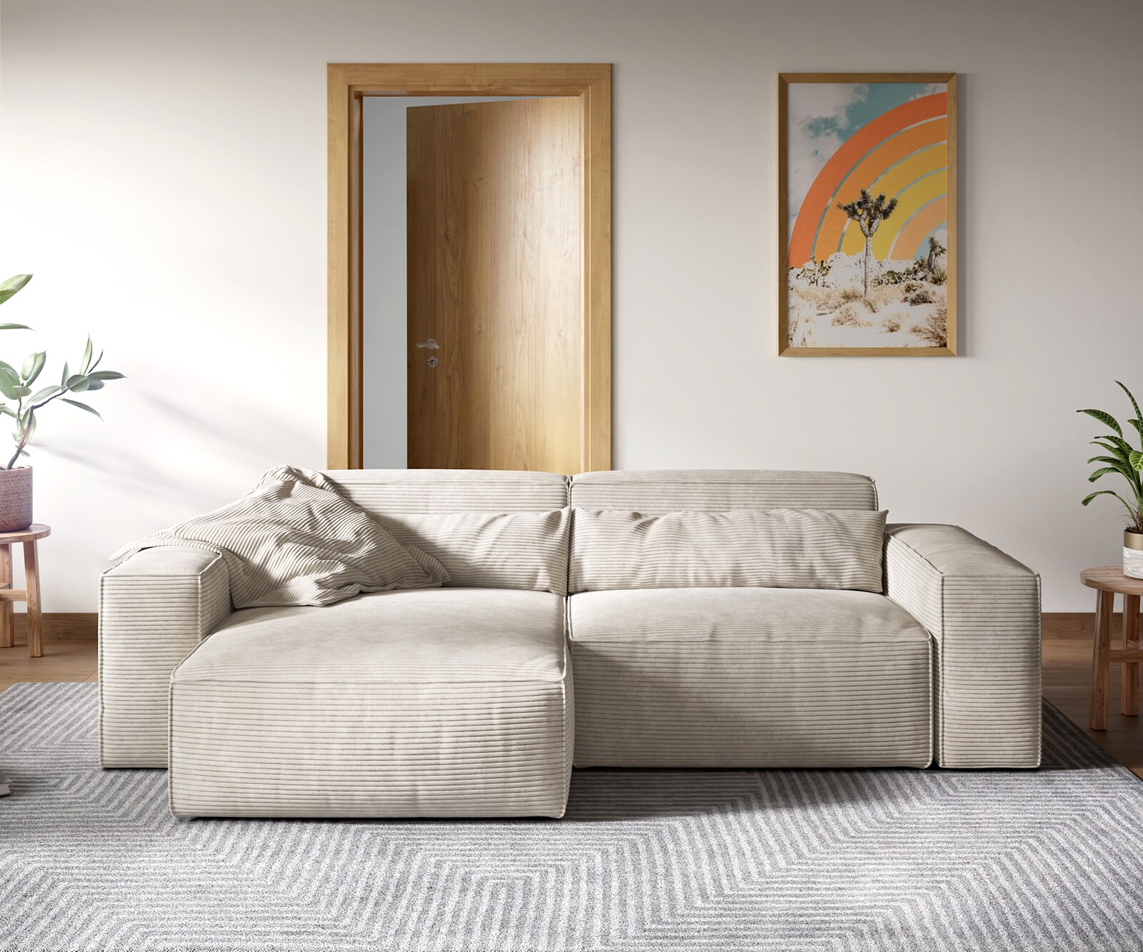 Hoekbank Sirpio XL 270x170 cm koord beige recamiere variabele 1
