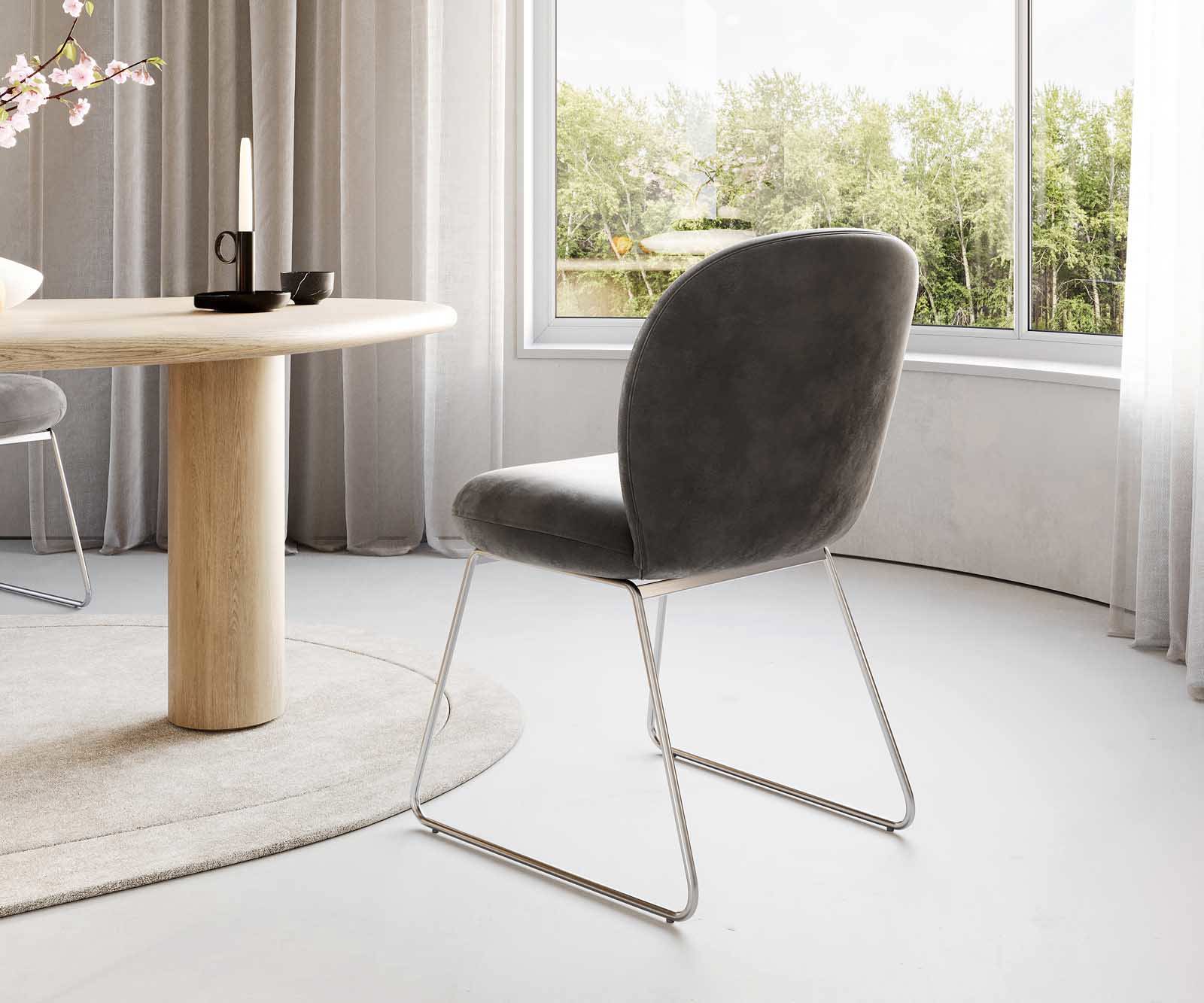 Eetkamerstoel Nube-Flex microvelours antraciet vintage slipframe roestvrij staal pocketveer kern 4 Eetkamerstoel Nube-Flex microvelours antraciet vintage slipframe roestvrij staal pocketveer kern 4