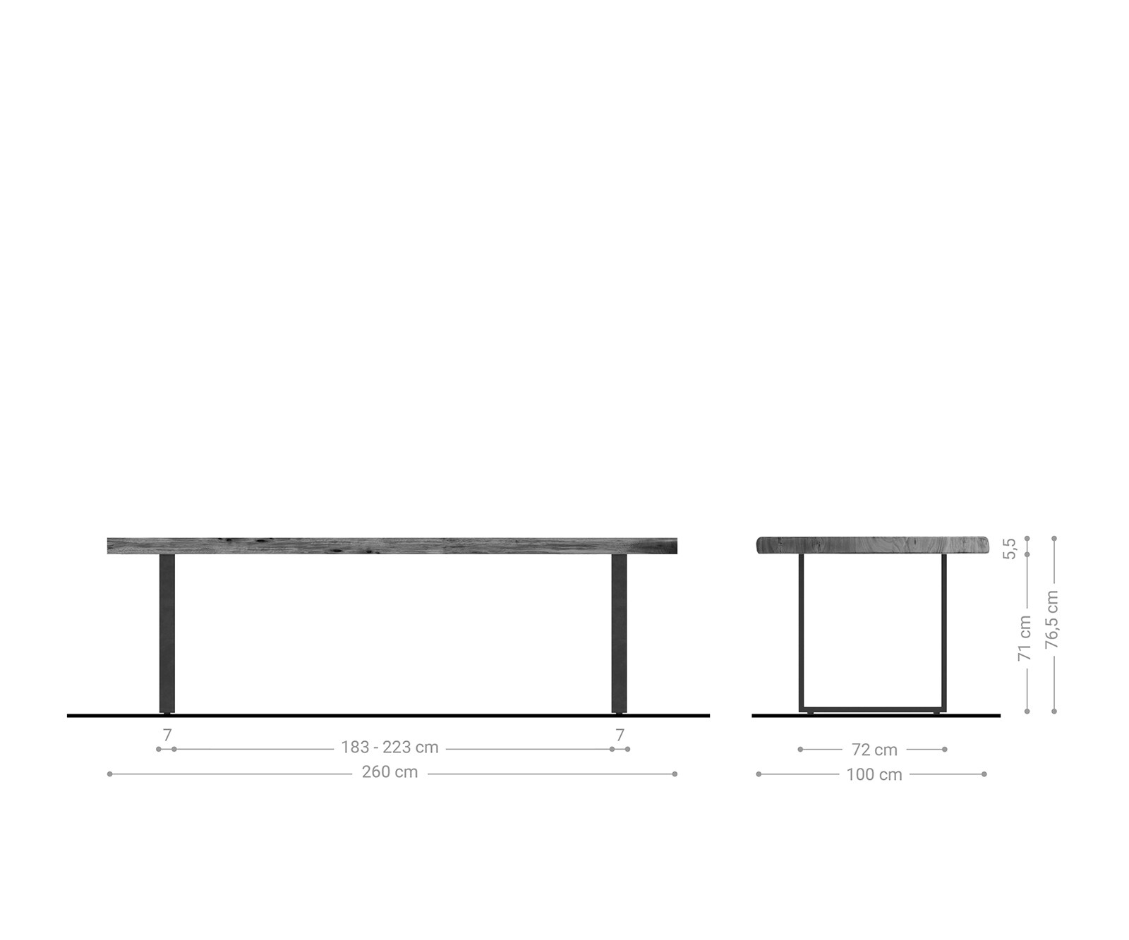 Eettafel Classic-Edge 260x100 acacia natuur frame hoekig metaal zwart 8