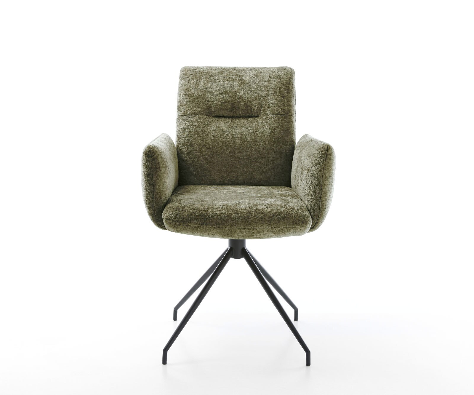 Draaistoel Jova-Flex met armleuning chenille olijfgroen kruisframe conisch zwart 180° draaibaar pocketveer kern 1
