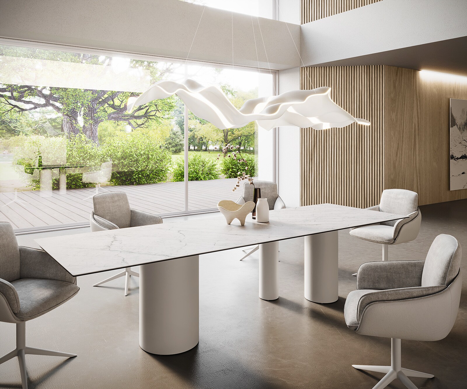 Eetkamertafel Edge 300x100 keramiek Laminam®Statuarietto wit Troa metaal wit 1