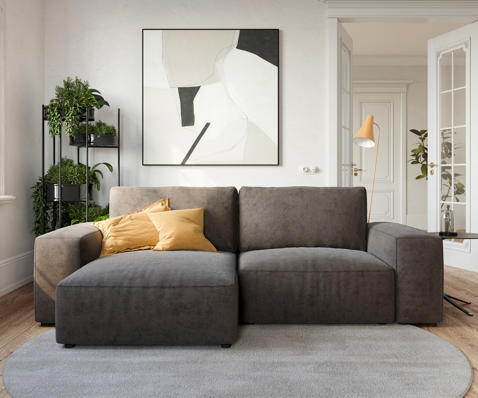 Hoeksofa Lanzo 230x155 cm microvezel khakibruin met variabele recamière 1