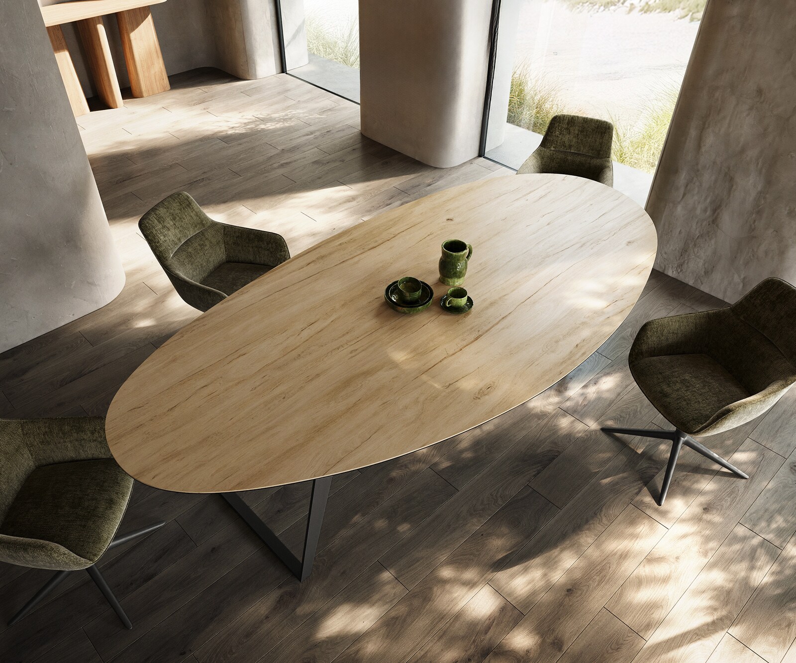 Eetkamertafel Edge Oval 280x130 cm Keramiek Laminam® Sabbia eikenkleurig Metaal Schuin Zwart 4