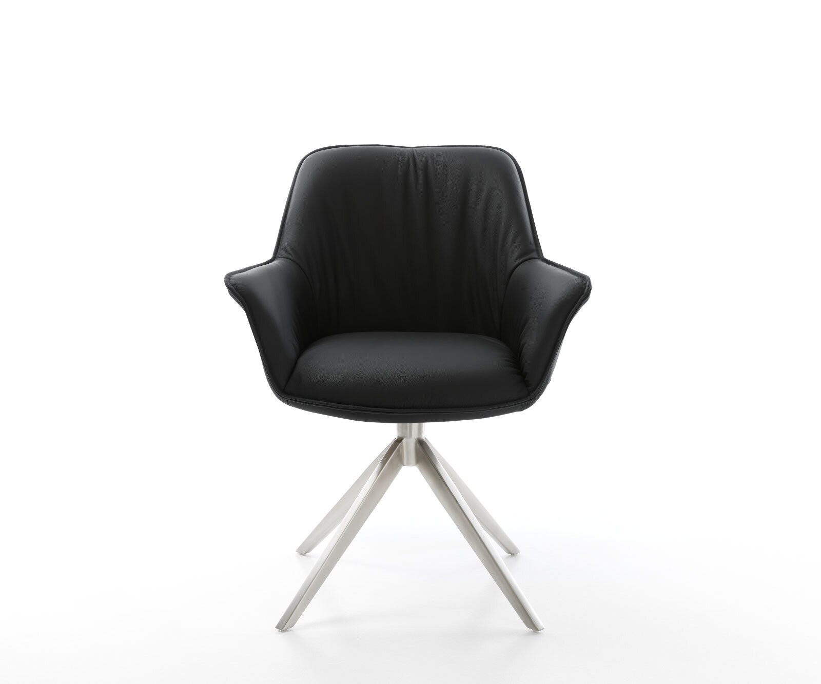 Draaistoel Keila-Flex met armleuning echt leer zwart kruisframe breed roestvrij staal 360° draaibaar rocker-functie 2