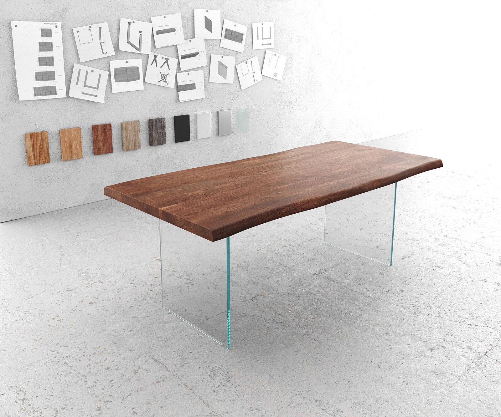 Eettafel Edge 200x100cm XL acacia bruin verre Live-Edge