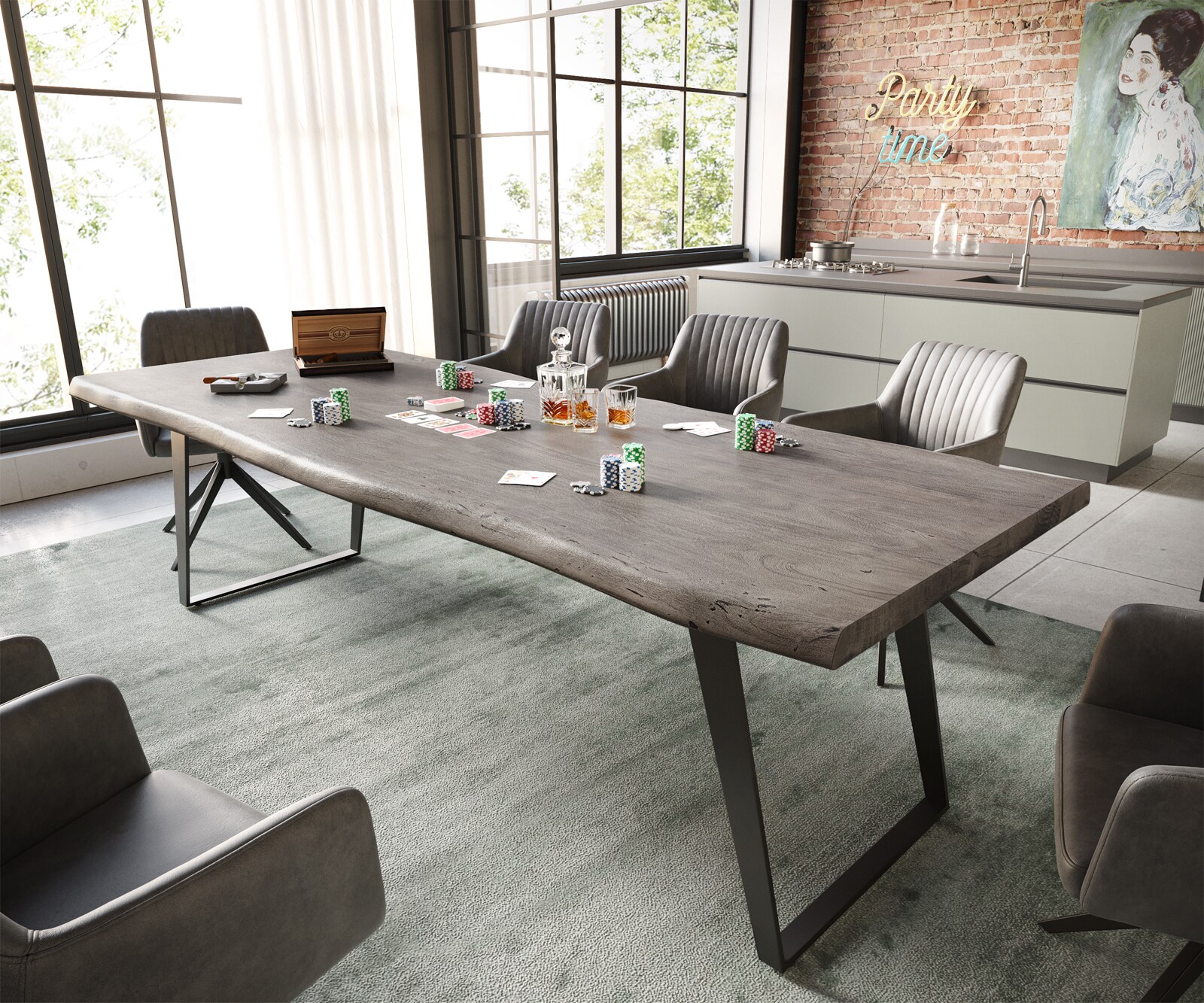 Eettafel Edge 260x100 XL acacia platina  metaal schuin zwart  Live-Edge 1