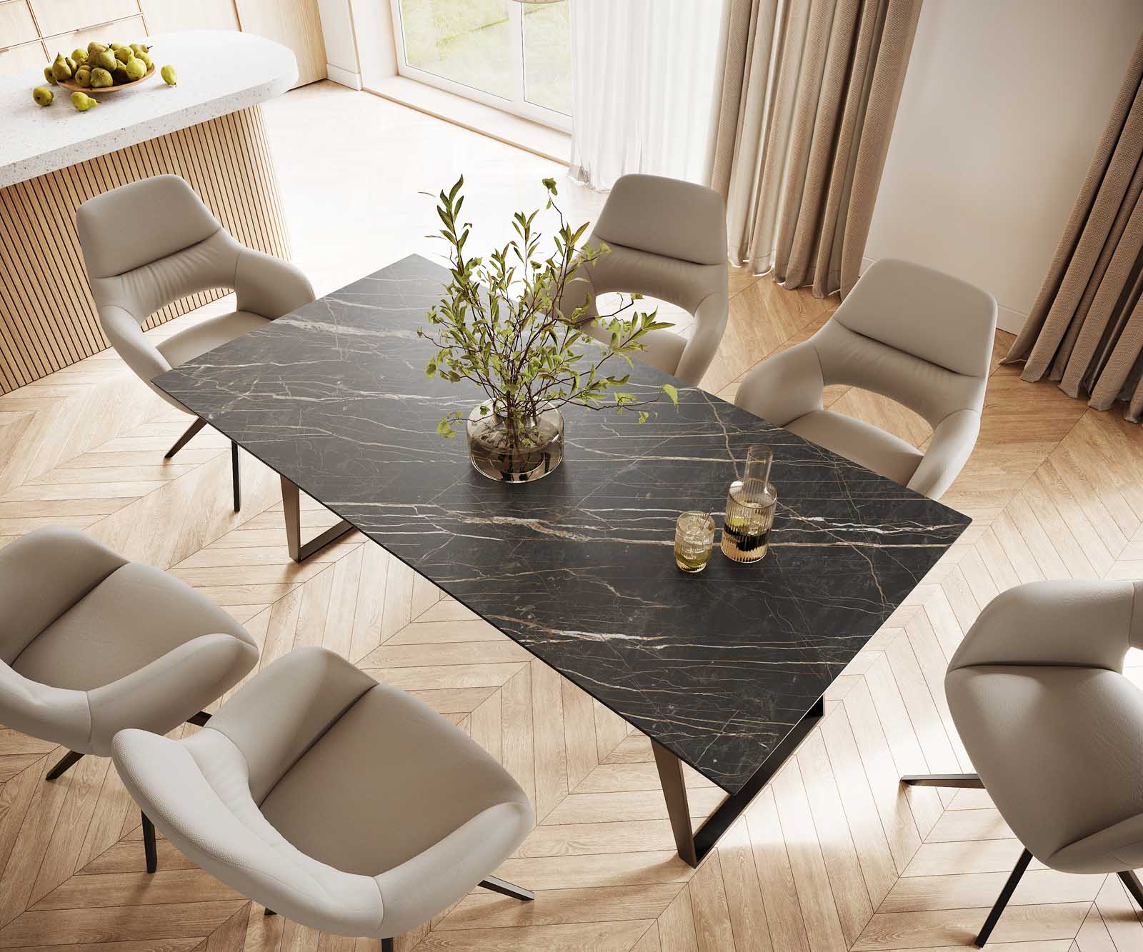 Eettafel Edge 200x100 keramiek Laminam® Noir Desir bruin metaal schuin zwart 3