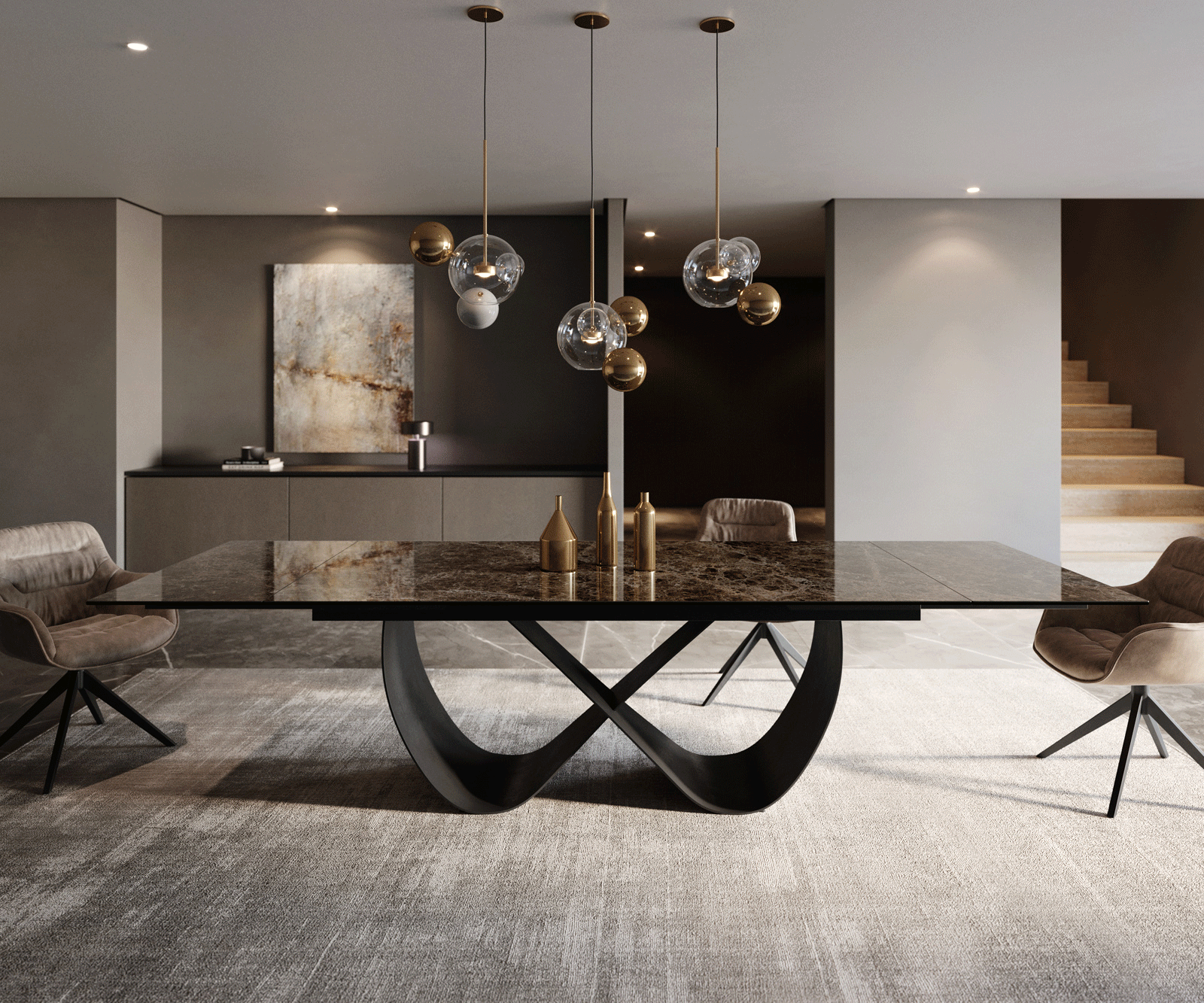 Eettafel Edge 200-300x100 keramiek  Laminam® Emperador Extra Lucidato donkerbruin Infinity metaal zwart uitrekbaar 2