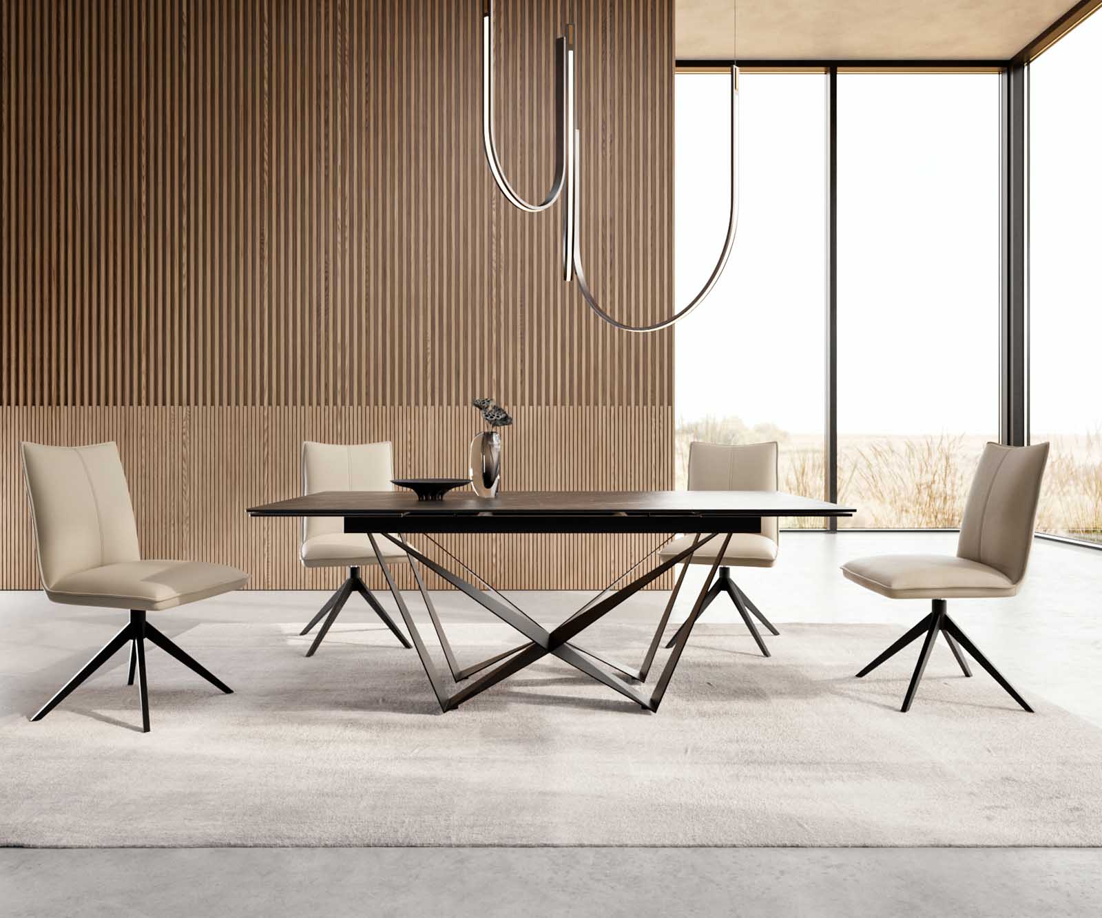 Eetkamertafel Edge 200-300x100 keramiek Laminam®Noir Desir bruin spider vlak staal zwart uitschuifbaar 5