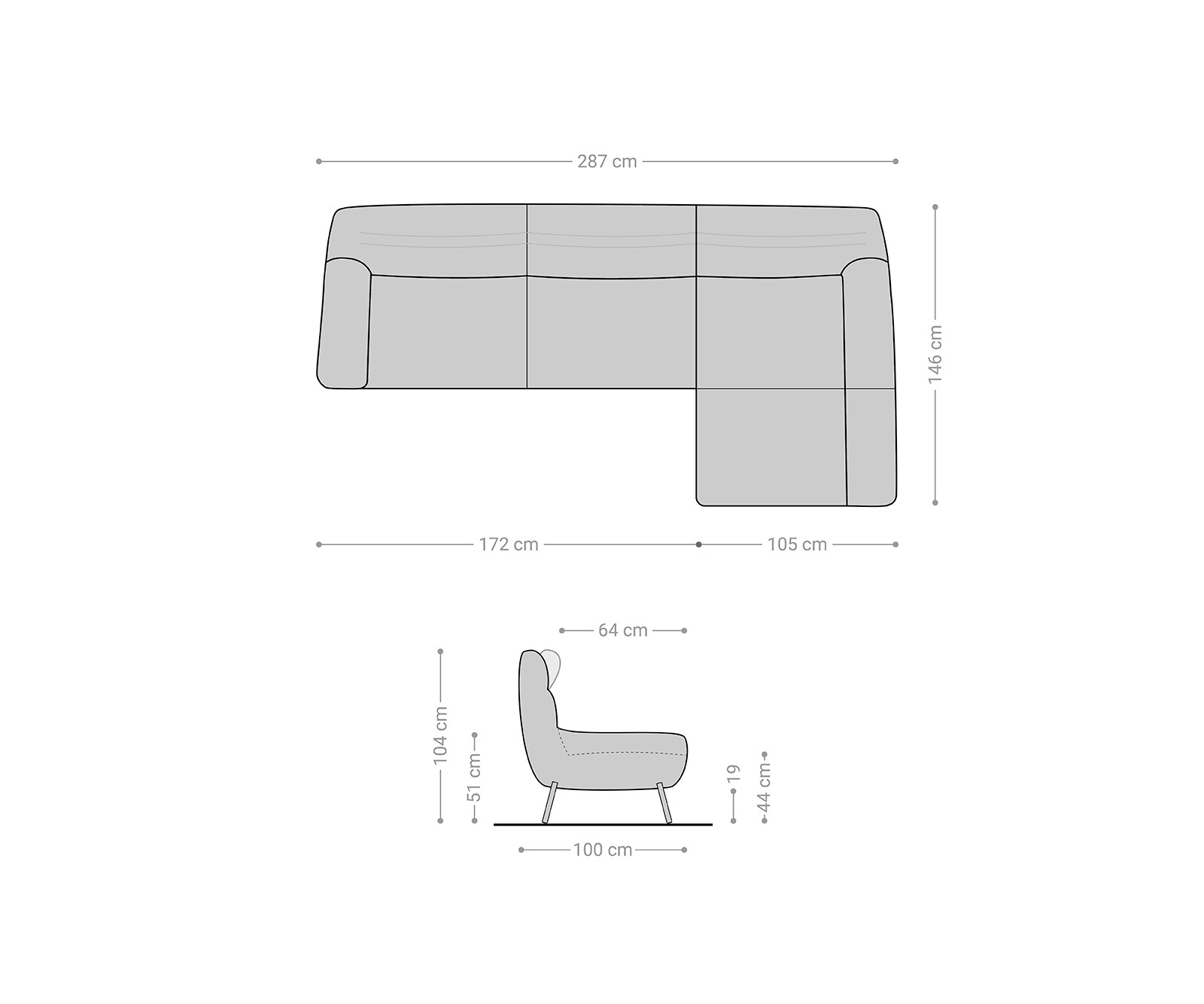 Hoekbank Shape High 305x160 zwart Longchair rechts by ES brand 6