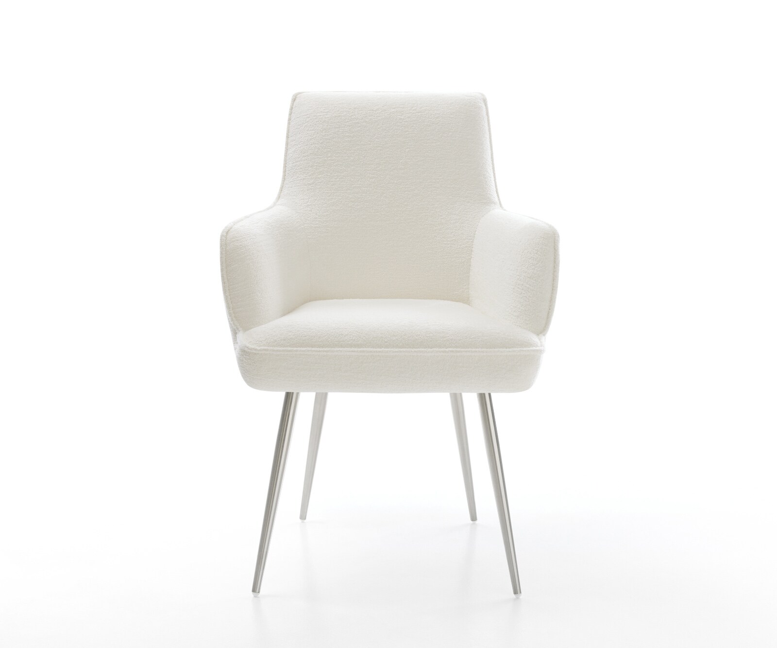 Eetkamerstoel Heira-Flex met armleuning bouclé zacht beige 4-poot conisch roestvrij staal pocketveer kern 2