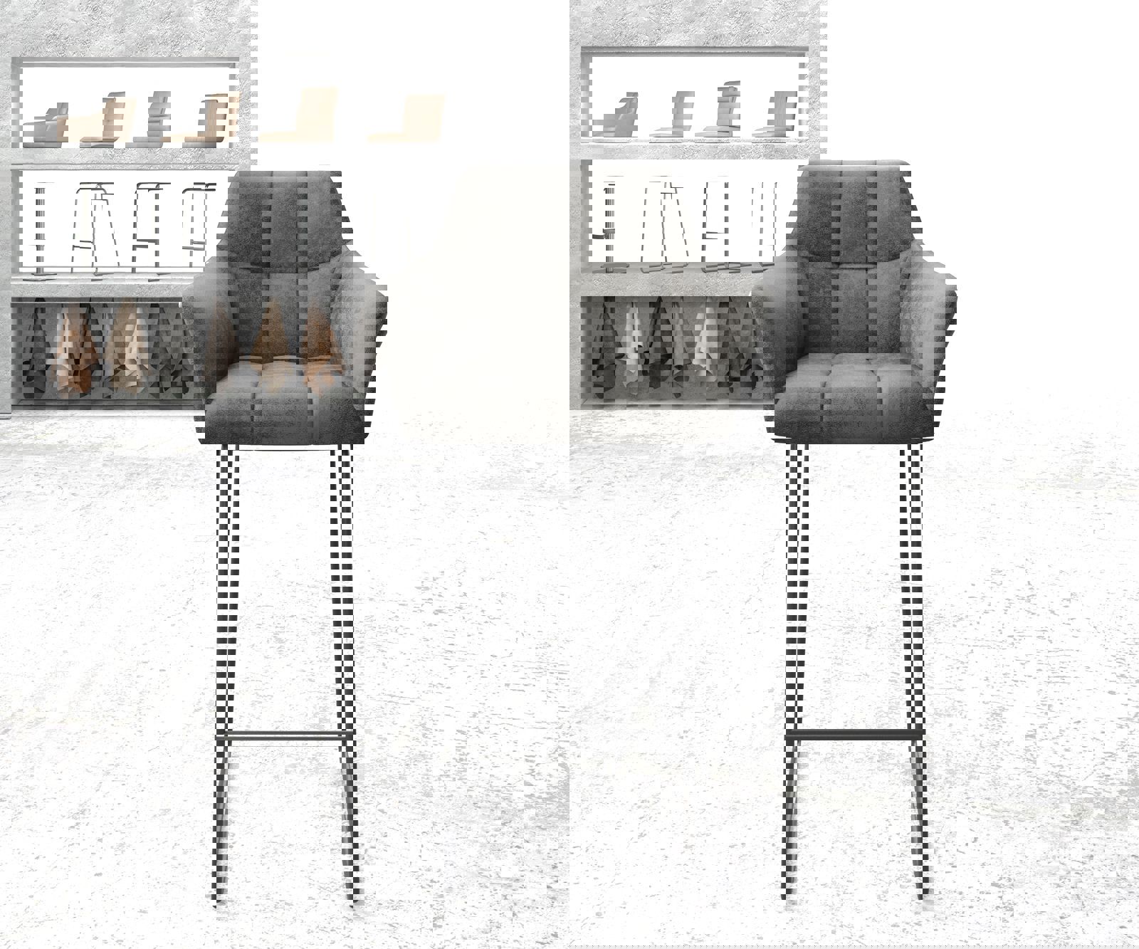 Barstoel Yulo-Flex vintage grijs slipframe metaal 1 Barstoel Yulo-Flex vintage grijs slipframe metaal 1