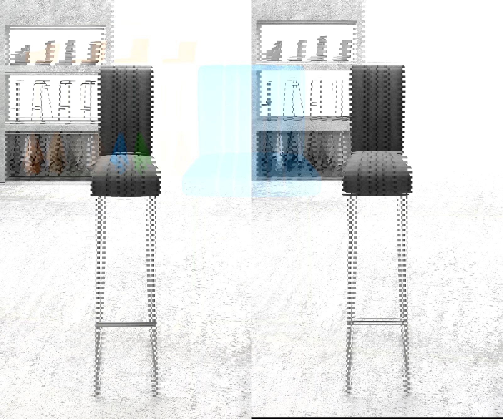 Barstoel Luiga-Flex fluweel blauw slipframe roestvrij staal 1 Barstoel Luiga-Flex fluweel blauw slipframe roestvrij staal 1