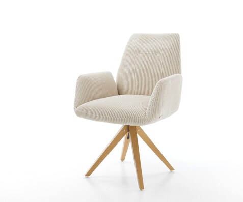 Eetkamerstoel Zoa-Flex koord beige houten frame hoekig natuur 360° draaibaar pocketveer kern