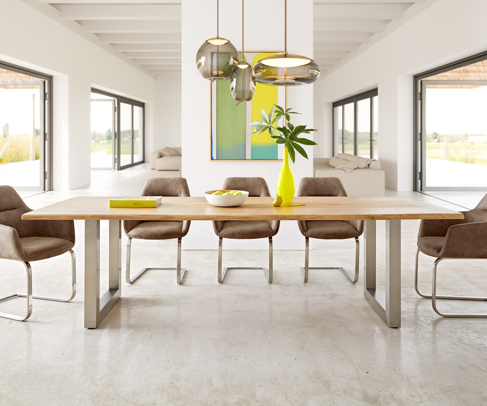 Eettafel Edge 260x100x2,5-3 eiken natuur roestvrijstaal breed Live-Edge 2