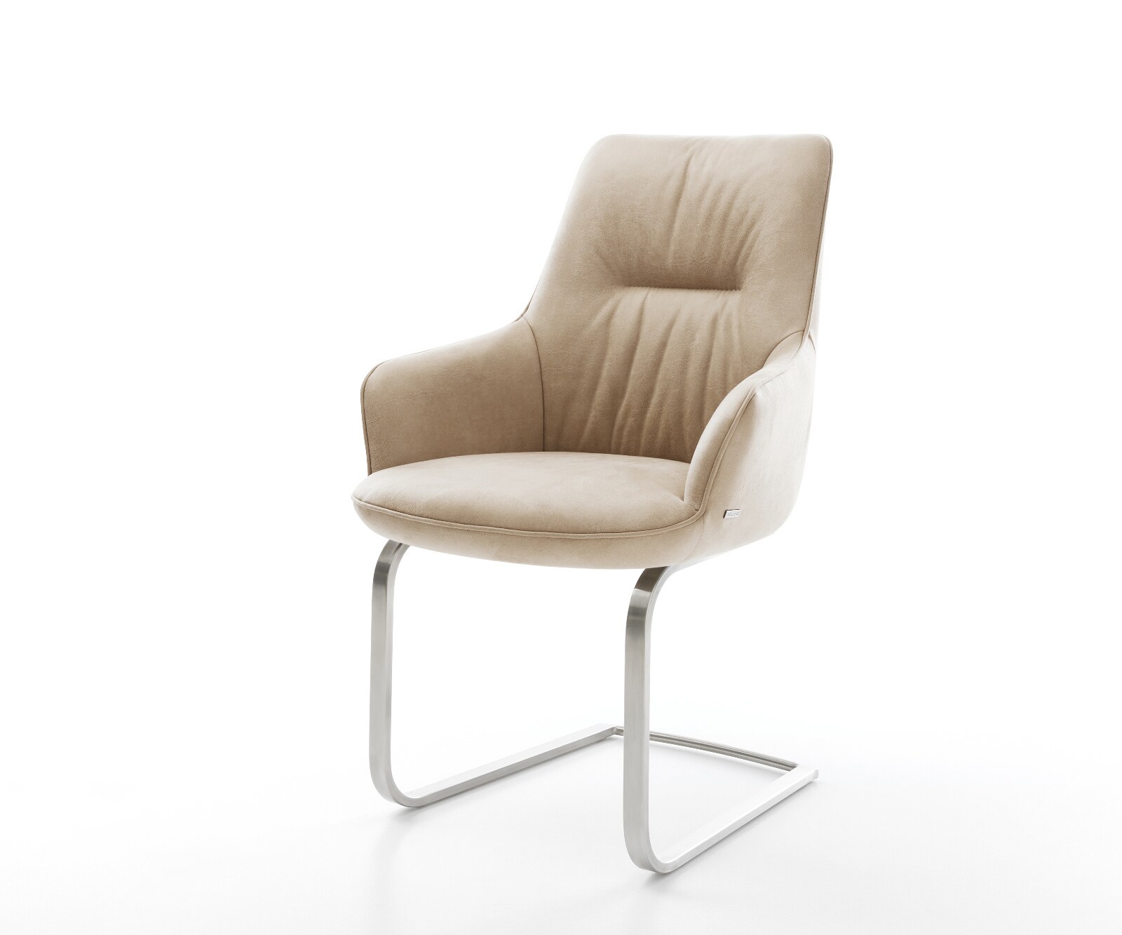 Sledemodel Zelia-Flex met armleuning microvelours beige vintage sledemodel vlak roestvrij staal pocketveer kern 1