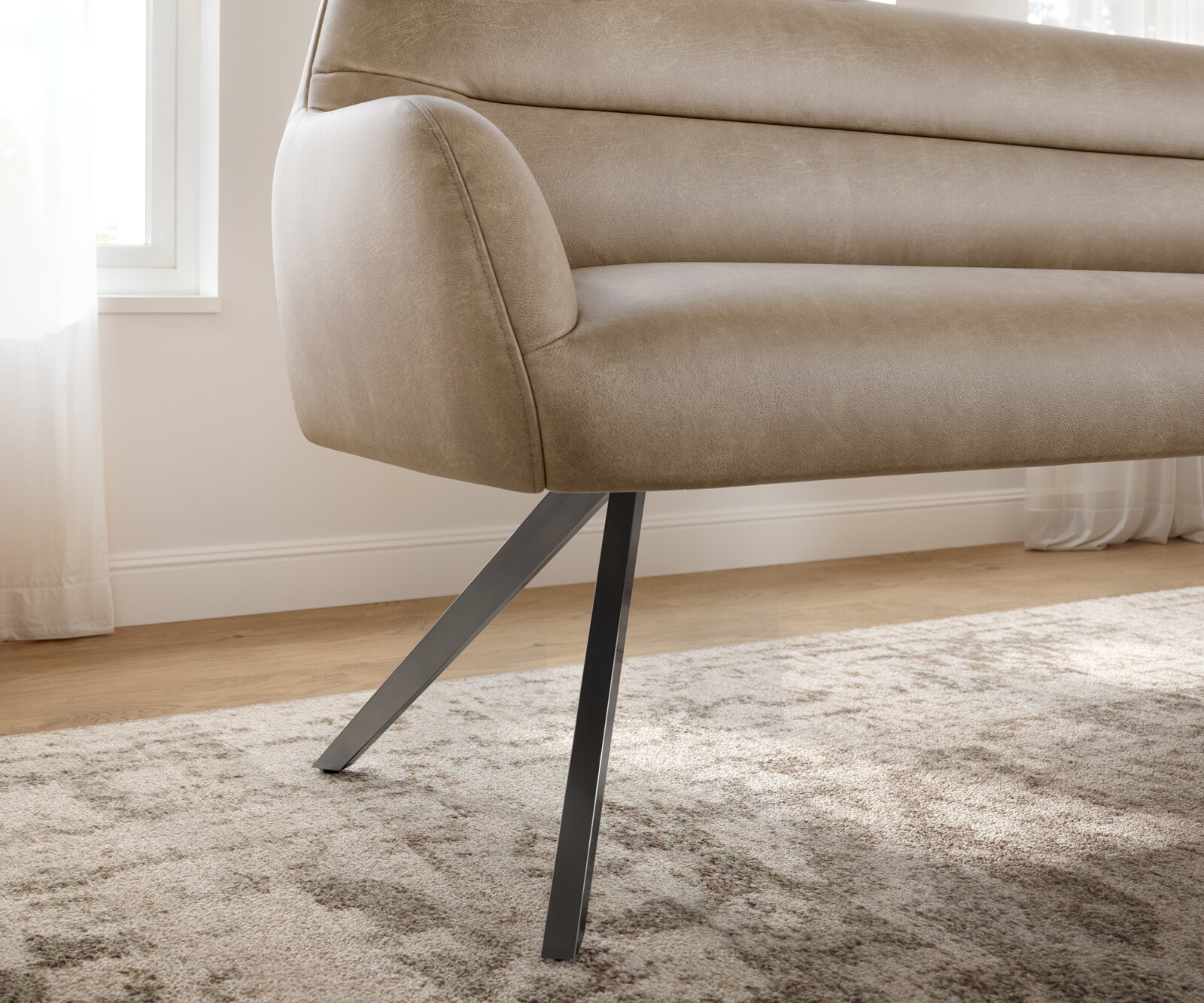 Eetkamerbank Taya-Flex 200 cm microvelours beige vintage hoekig kruisframe grafiet pocketvering 4