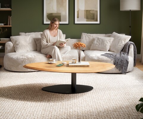 Salontafel Edge Organisch 140x76 cm Eiken naturel Flow-Edge Vibany Metaal Zwart