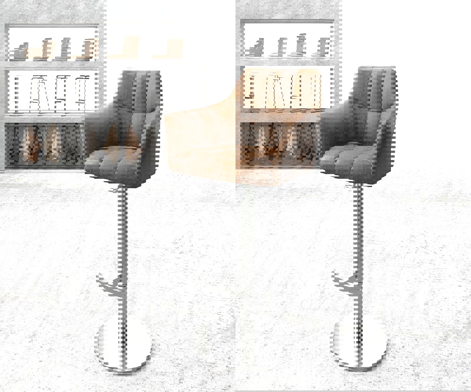 Barstoel Yulo-Flex vintage bruin draaivoet hoogteverstelbaar roestvrijstaal Barstoel Yulo-Flex vintage bruin draaivoet hoogteverstelbaar roestvrijstaal