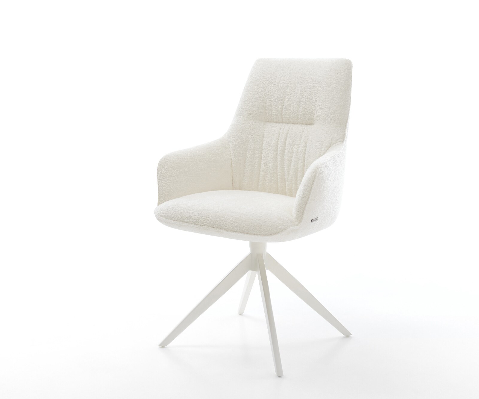 Draaistoel Zelia-Flex met armleuning bouclé zacht beige kruisframe breed wit 360° draaibaar rocker-functie pocketveer kern