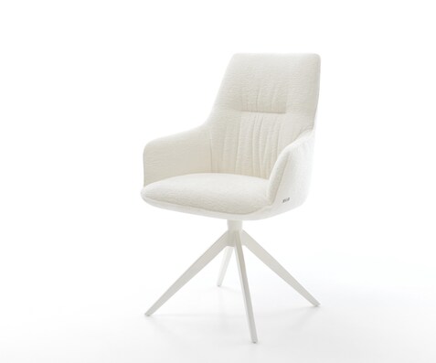 Draaistoel Zelia-Flex met armleuning bouclé zacht beige kruisframe breed wit 360° draaibaar rocker-functie pocketveer kern