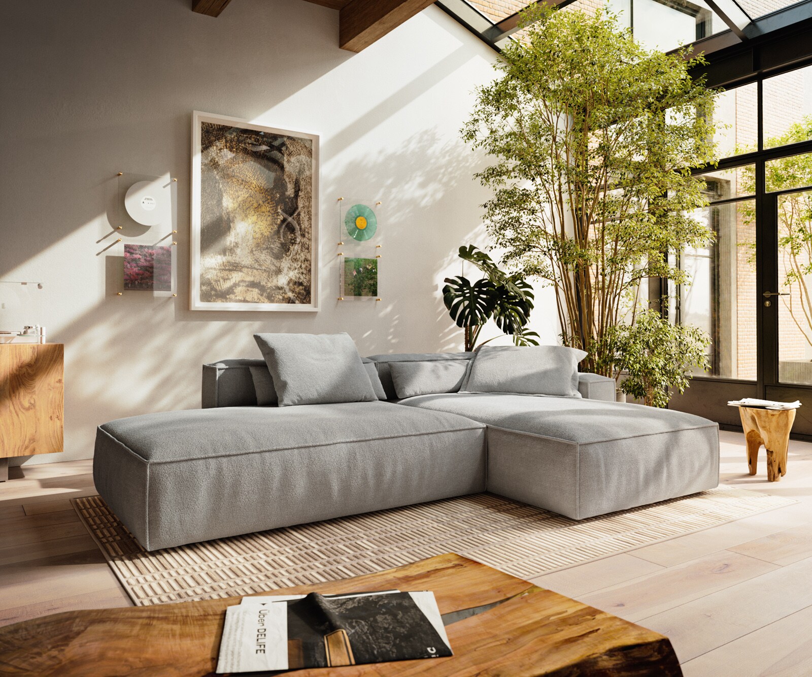 Hoekbank Freestyle Cozy 310x200 cm Structuurstof zacht grijs