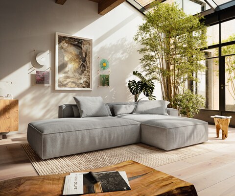 Hoekbank Freestyle Cozy 310x200 cm Structuurstof zacht grijs