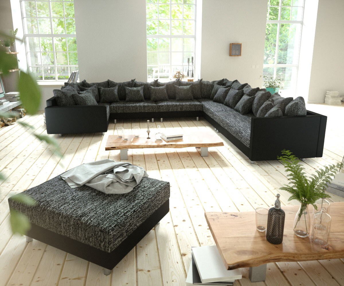 Woonlandschap Clovis XXL zwart modulair hocker armleuning ottomane rechts