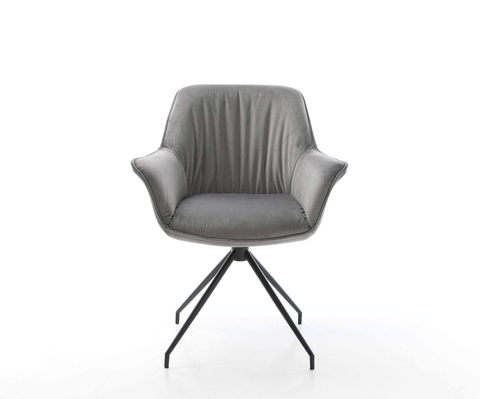 Eetkamerstoel Keila-Flex met armleuning fluweel grijs kruisframe conisch zwart 2