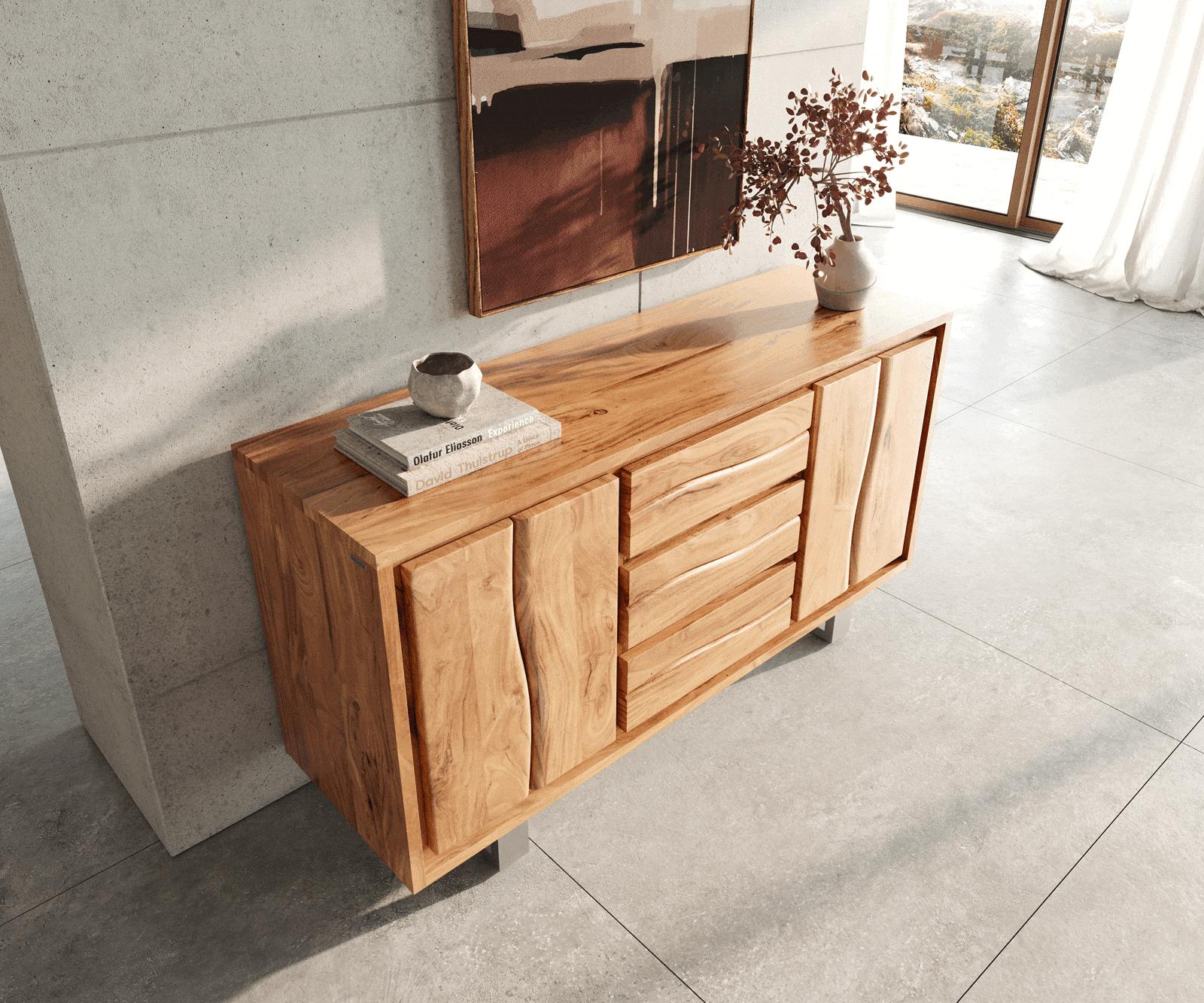 Dressoir Live-Edge 147 cm acacia natuur 3 laden 2 deuren 2 Dressoir Live-Edge 147 cm acacia natuur 3 laden 2 deuren 2