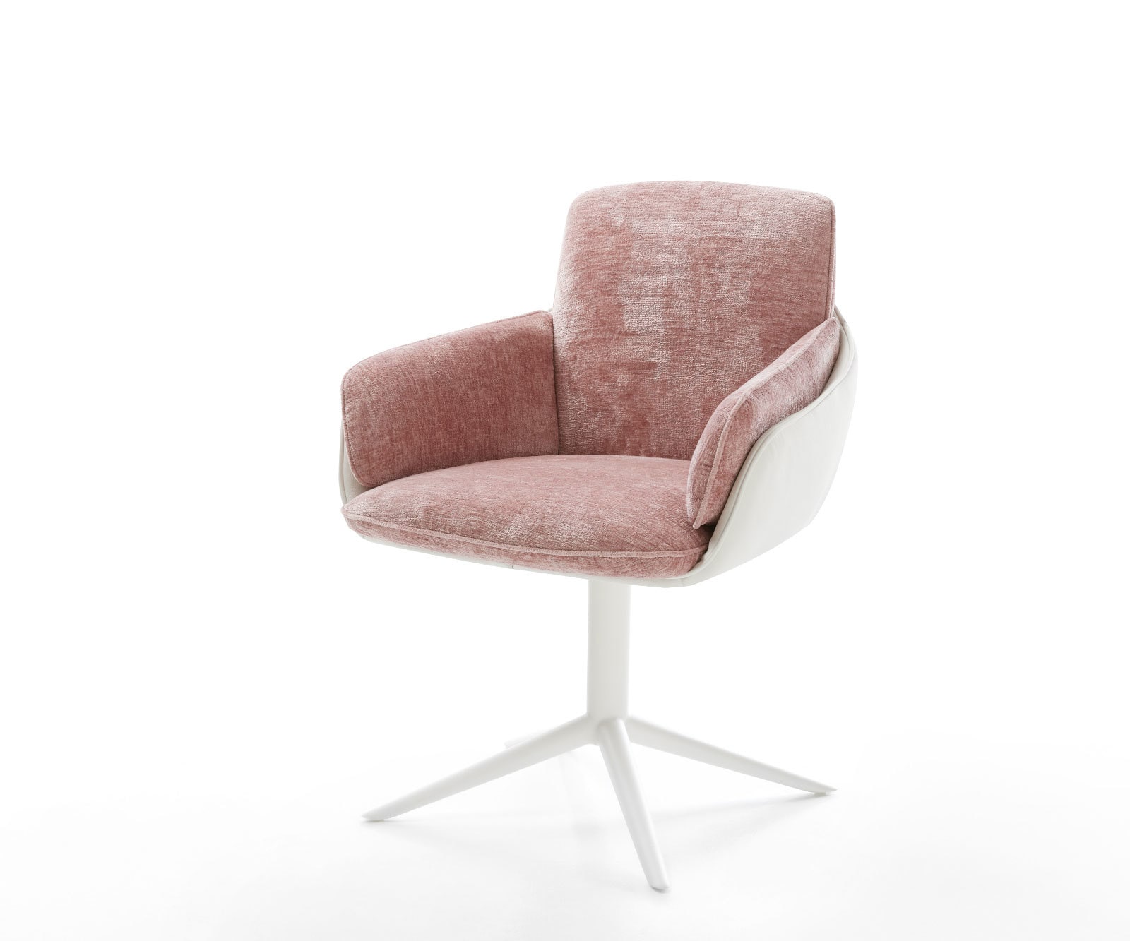Draaistoel Luan-Flex met armleuning materiaalmix echt leer wit-rosé kruispoot wit 360° draaibaar rocker-functie