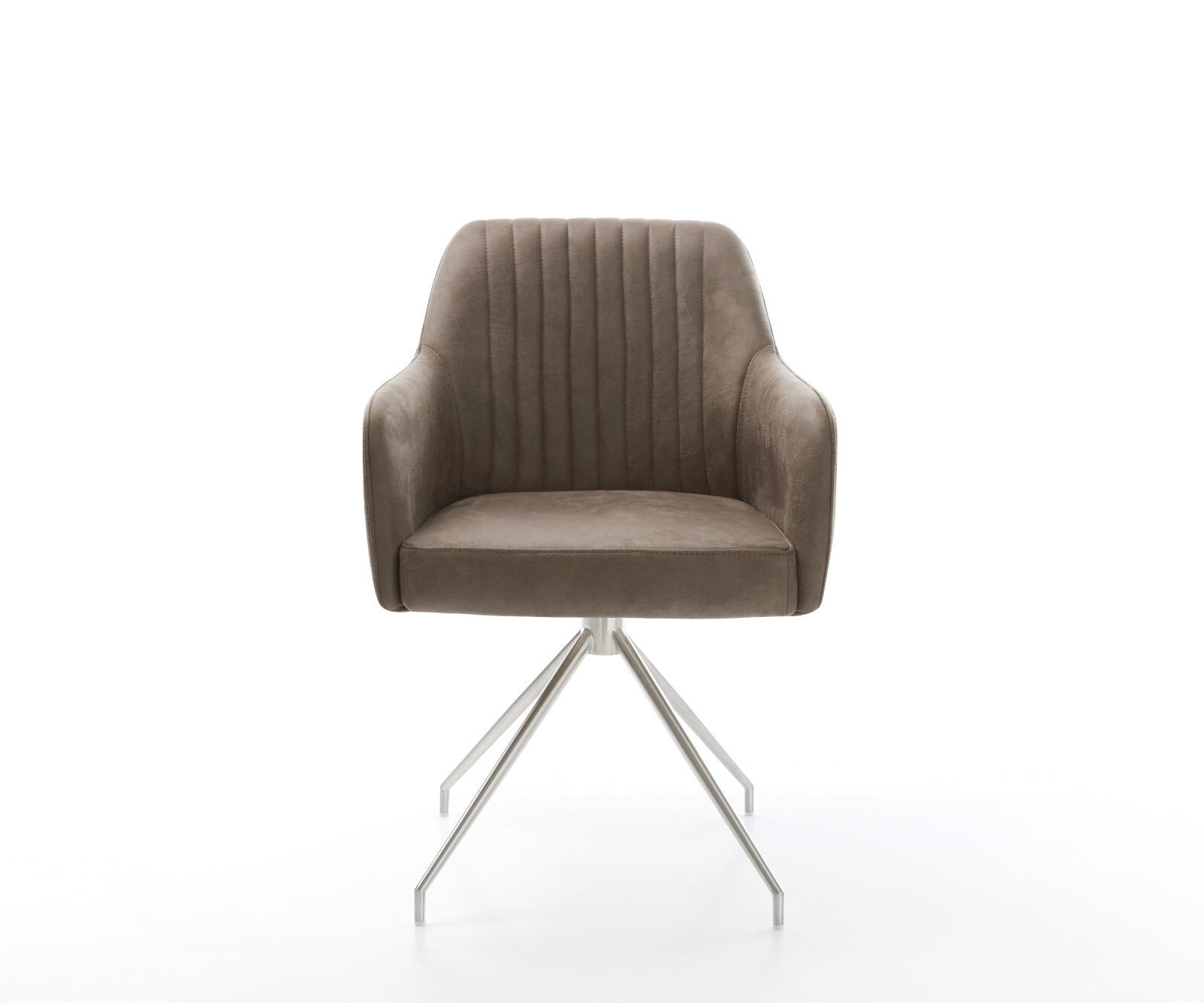 Eetkamerstoel Greg-Flex microvelours taupe vintage kruisframe conisch roestvrij staal pocketveer kern 1