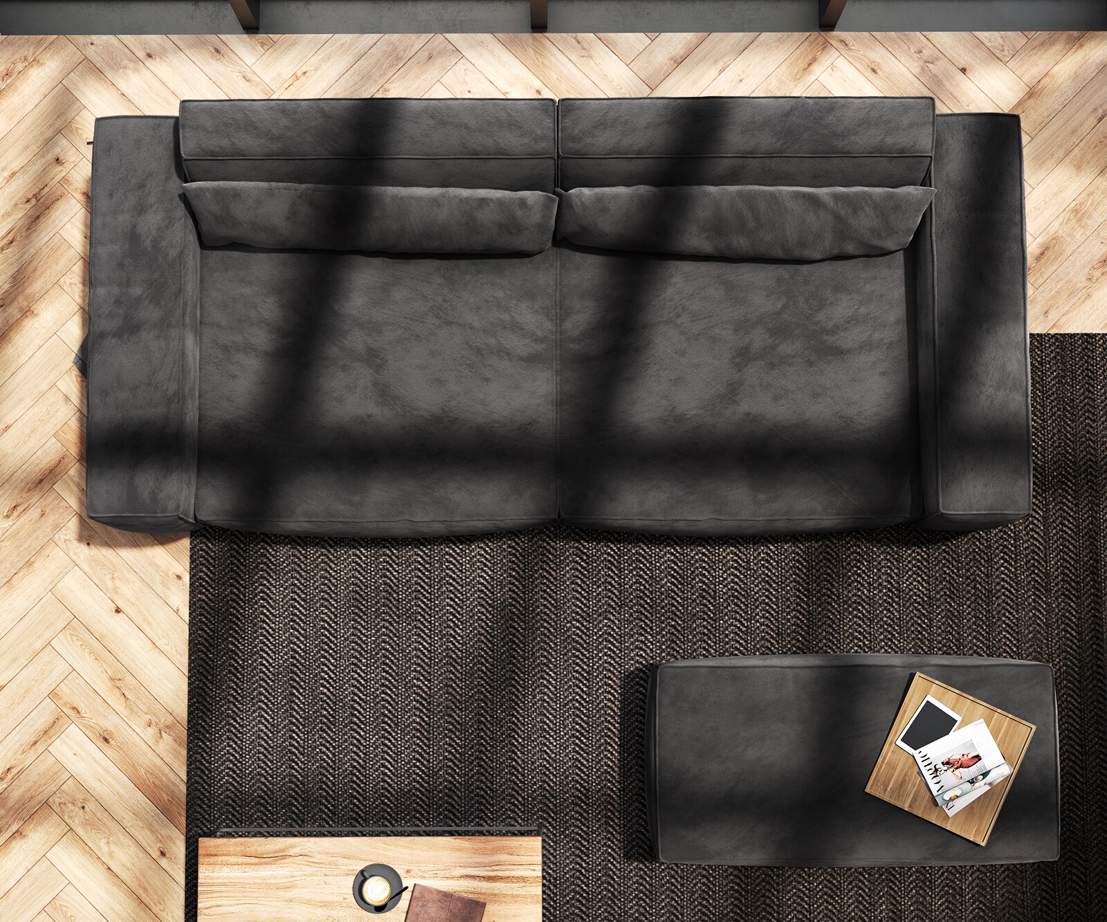 Big-sofa Sirpio XL 270x130 cm microvezel zwart met kruk 8