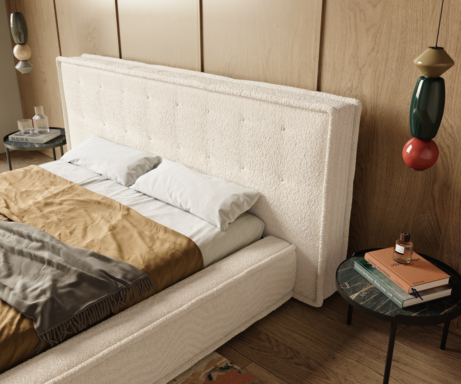 Gestoffeerd-bedframe Filikos 180x200 cm bouclé cream 4 Gestoffeerd-bedframe Filikos 180x200 cm bouclé cream 4