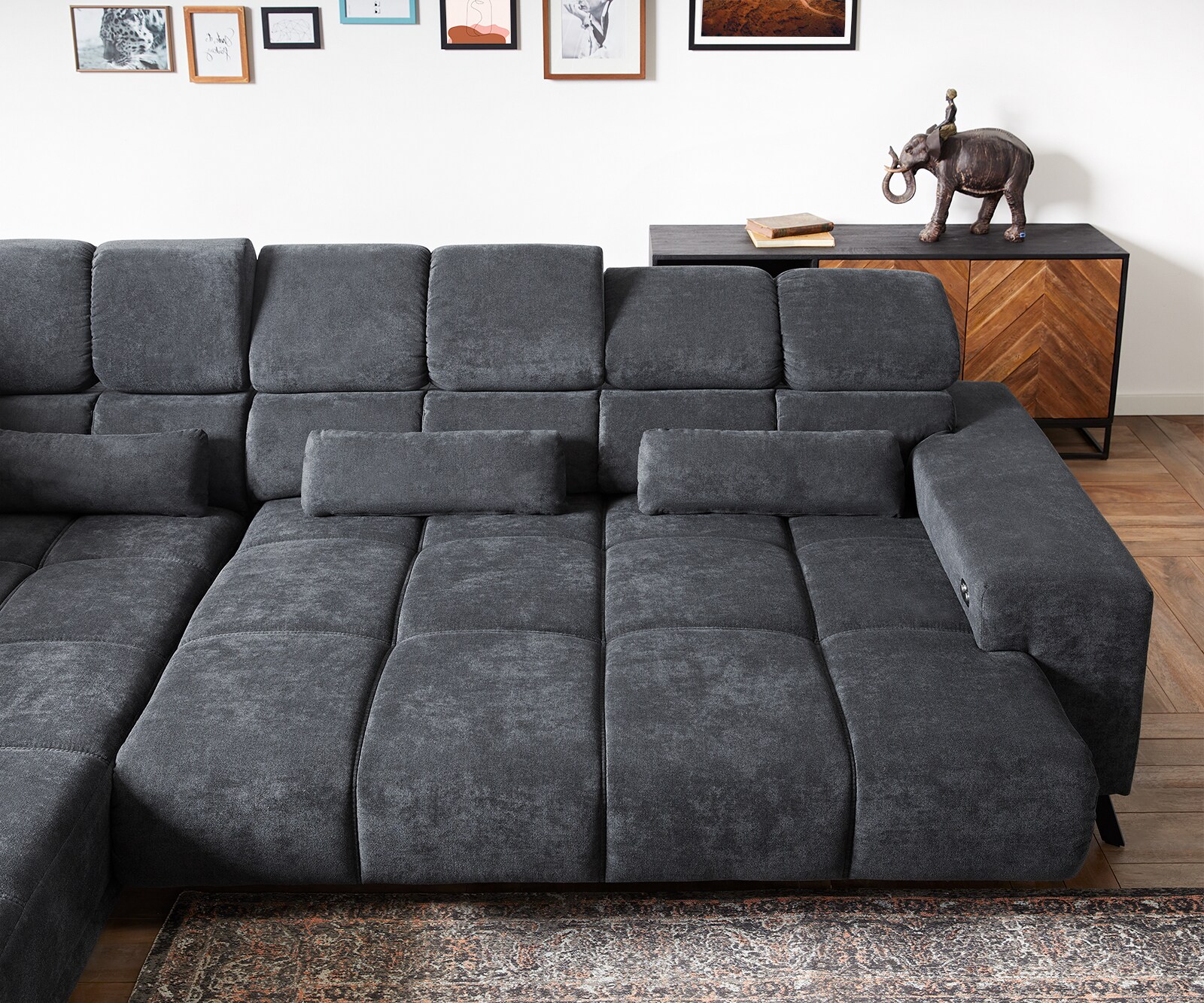 Hoekbank Catan 295x230 microvezel Antraciet voetenbank links  incl. Elektrische Zitdiepteverstelling 6