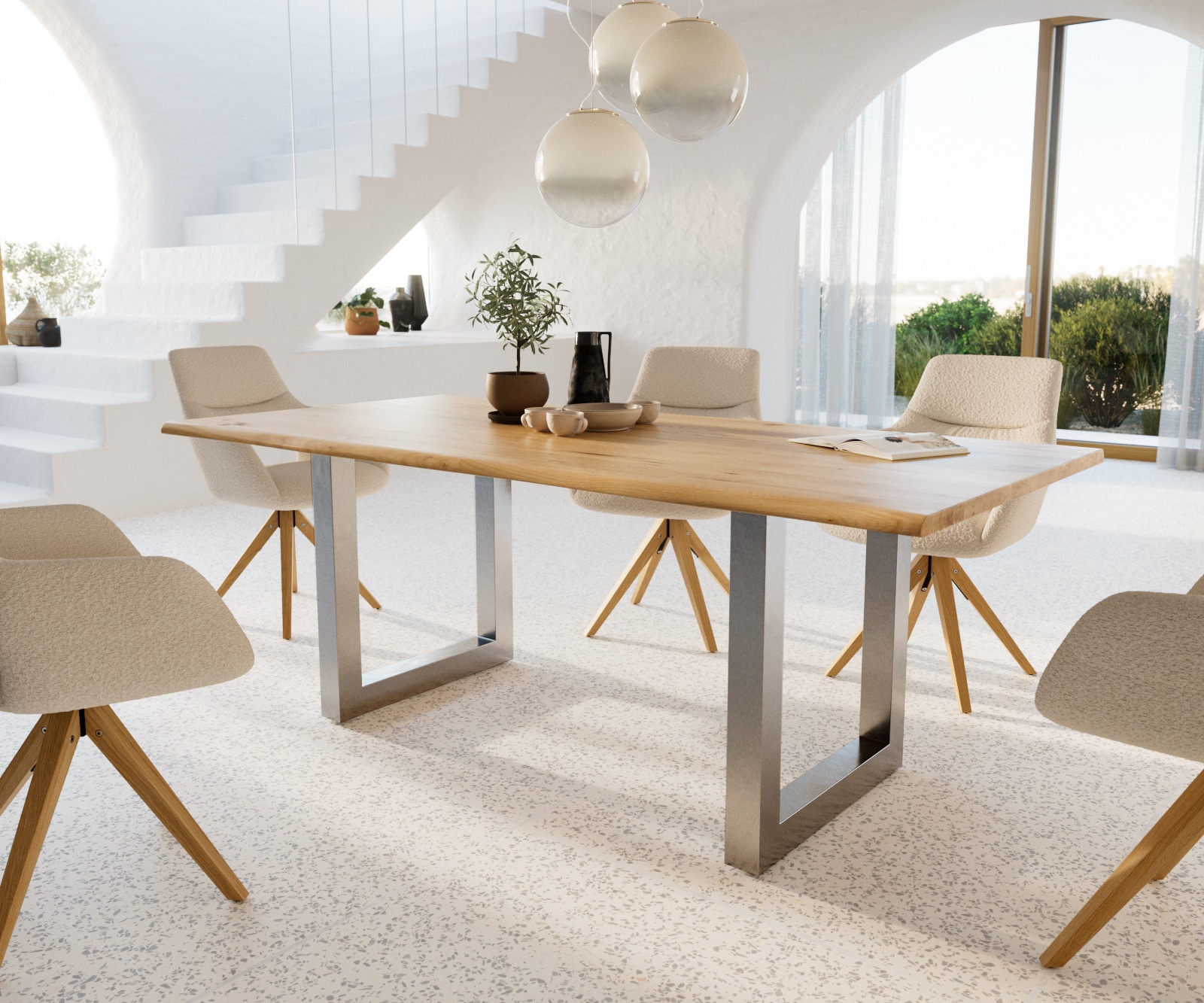 Eettafel Edge 200x100x2,5-3 eiken natuur roestvrijstaal breed Live-Edge Eettafel Edge 200x100x2,5-3 eiken natuur roestvrijstaal breed Live-Edge