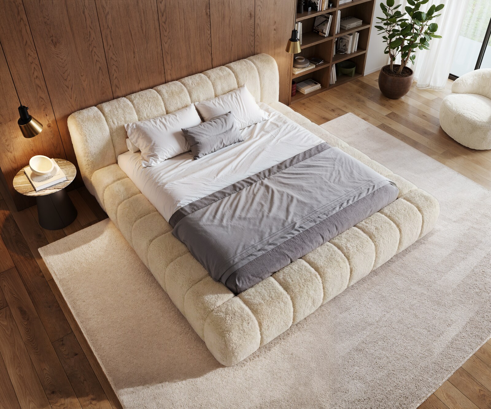 Gestoffeerd bedframe Cutio 180x200 cm Plüsch crème-wit 3