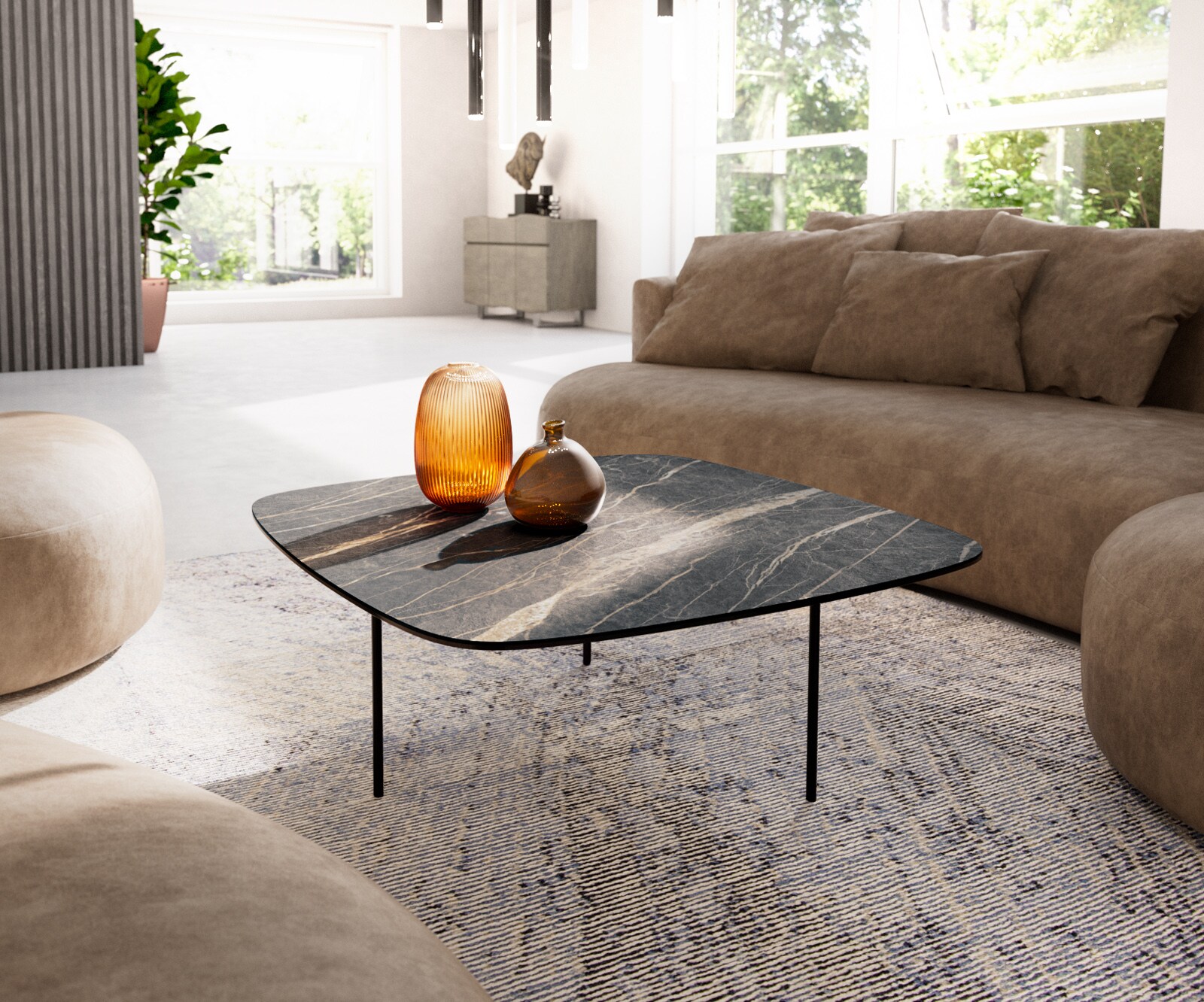 Salontafel Edge Boot 90x90 cm keramiek Laminam® Noir Desir bruin Trive zwart metaal 1