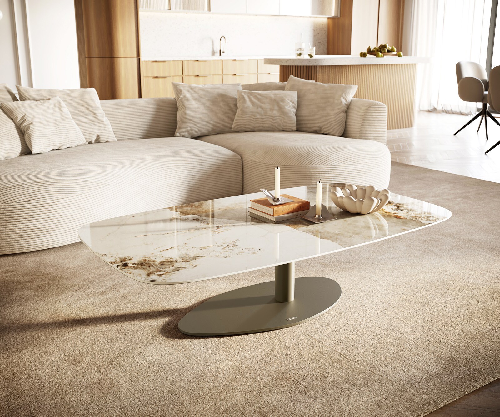 Salontafel Edge Boot 140x80 cm keramiek Minas Melange Vibany Metall effectafwerking titaan 1