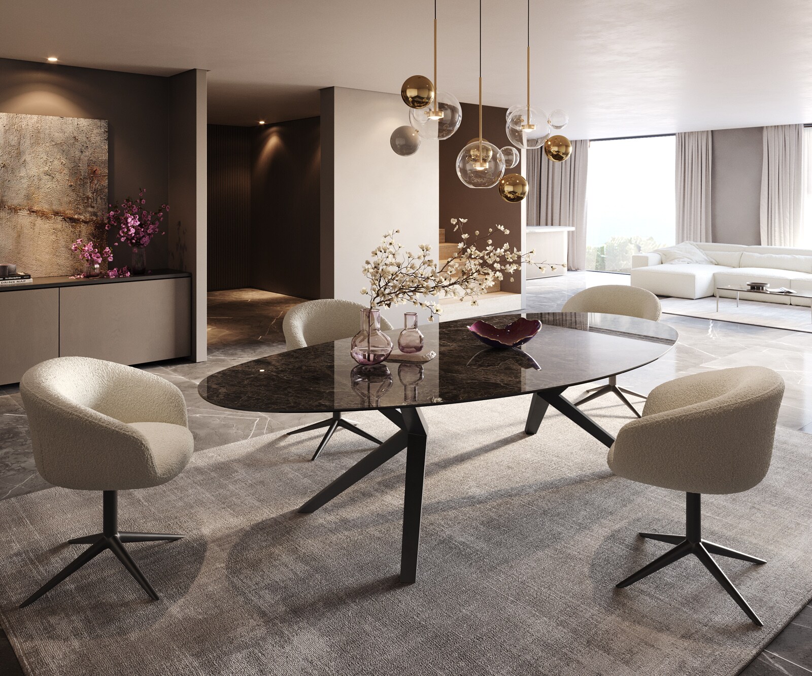 Eetkamertafel Edge ovaal 280x130 keramiek Laminam®Emperador Extra Lucidato donkerbruin Zenthara hoekig metaal zwart 6