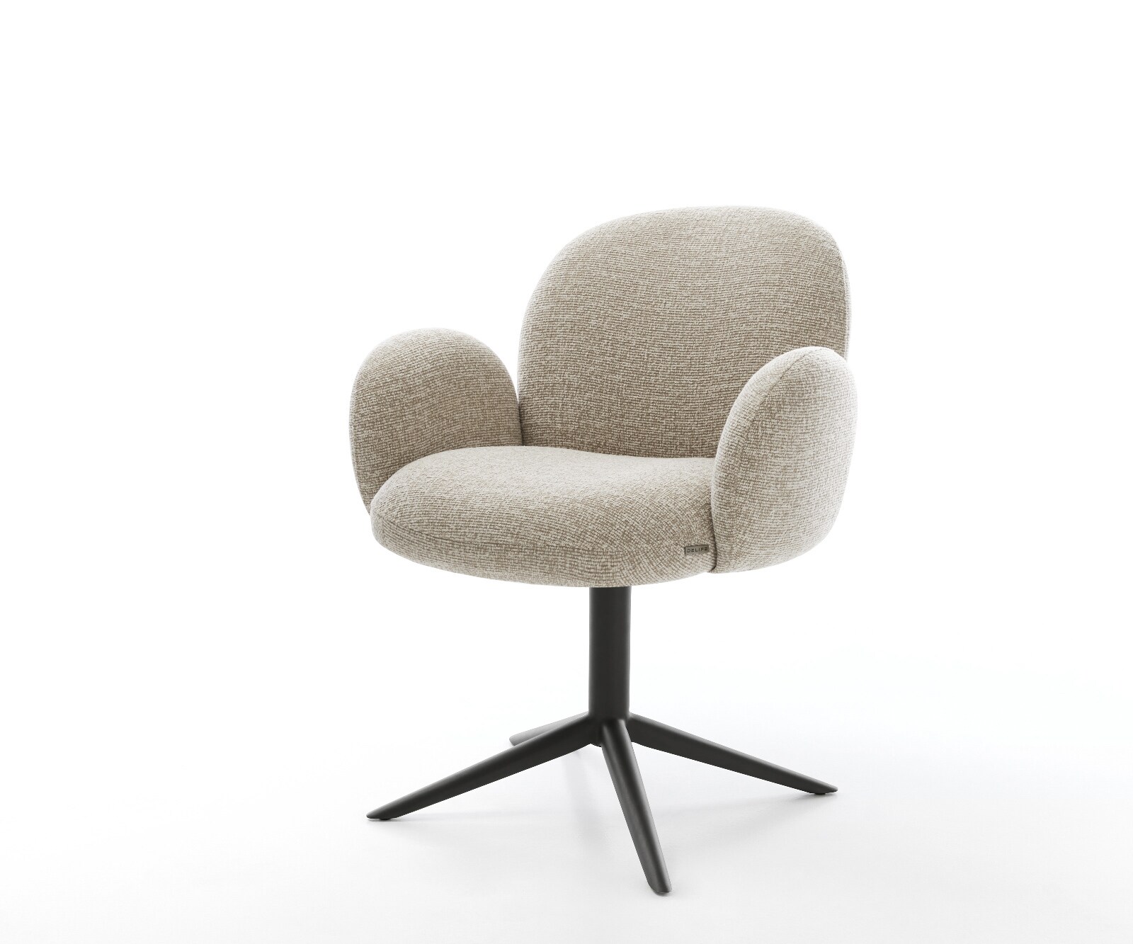 Draaistoel Nube-Flex met armleuning geweven stof beige kruispoot zwart 360° draaibaar rocker-functie pocketveer kern 1