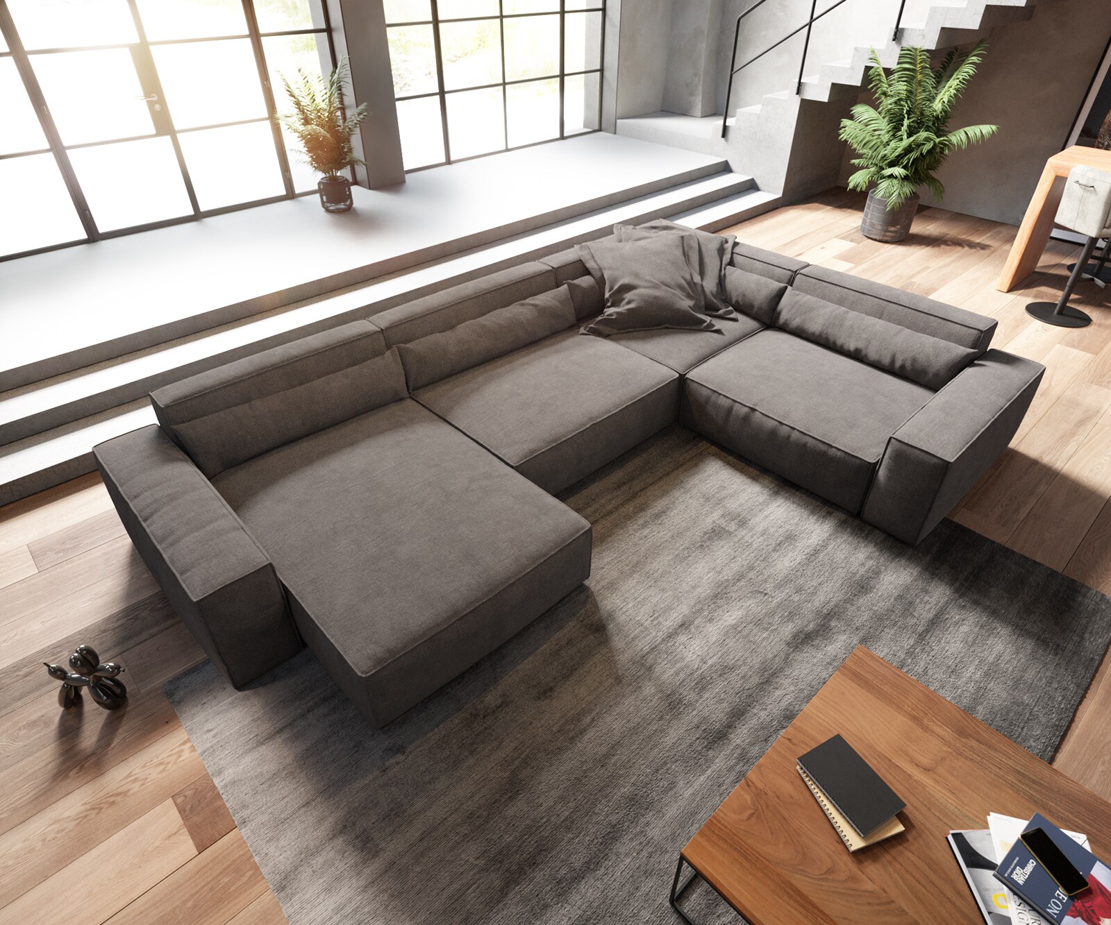 Woonkamerlandschap Sirpio XL 360x260 cm microvezel kaki bruin recamiere variabele 3