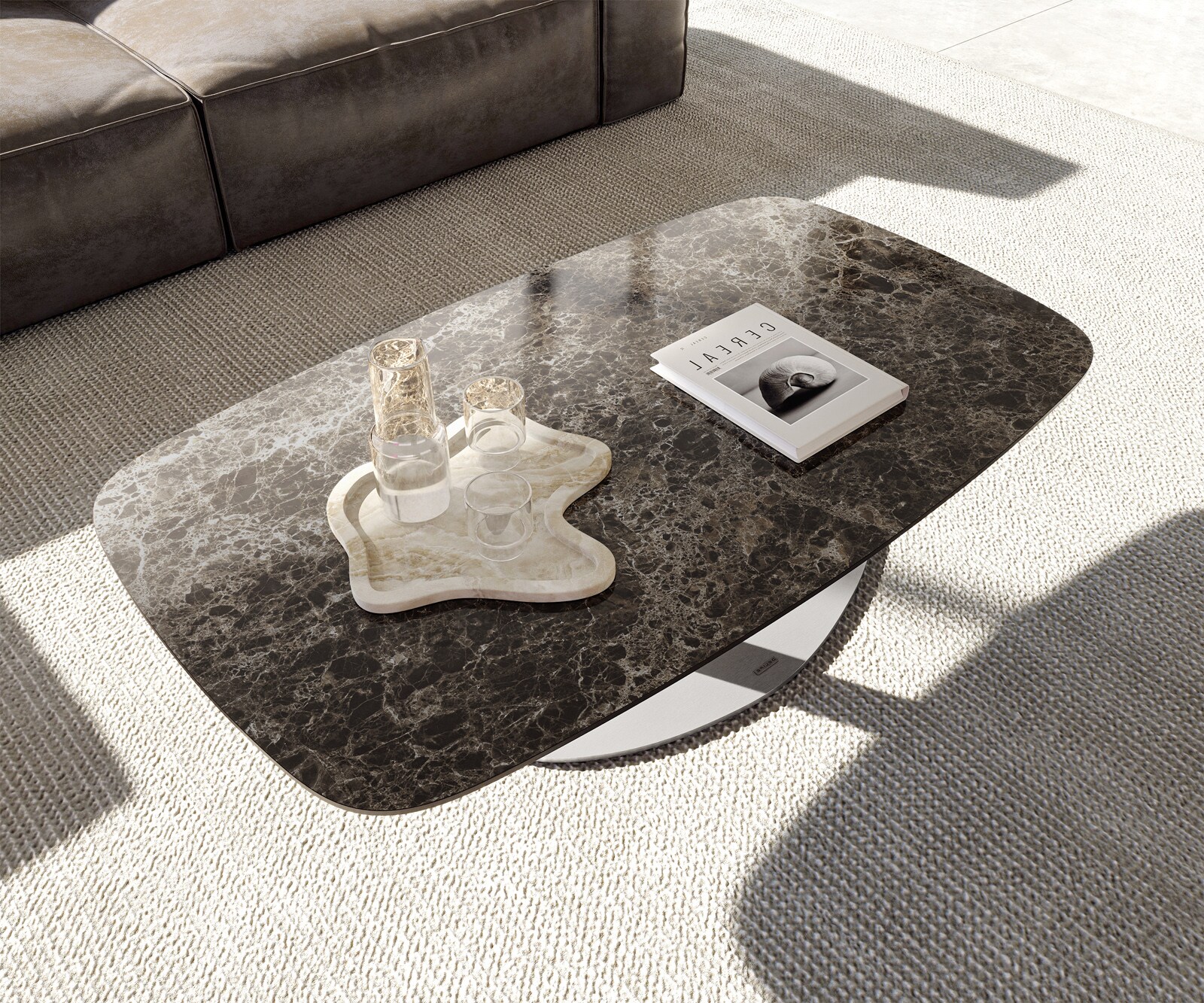 Salontafel Edge Boot 120x70 cm keramiek Laminam® Emperador Extra Lucidato donkerbruin Vibany geborsteld roestvrij staal 4