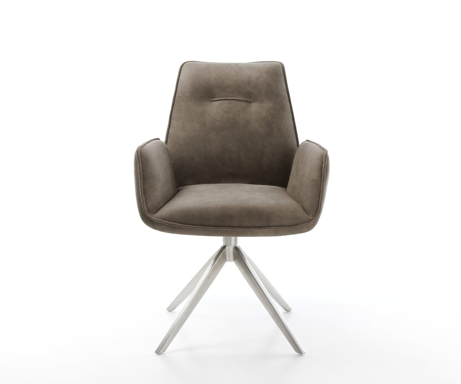 Eetkamerstoel Zoa-Flex microvelours taupe vintage kruisframe breed roestvrij staal pocketveer kern 1