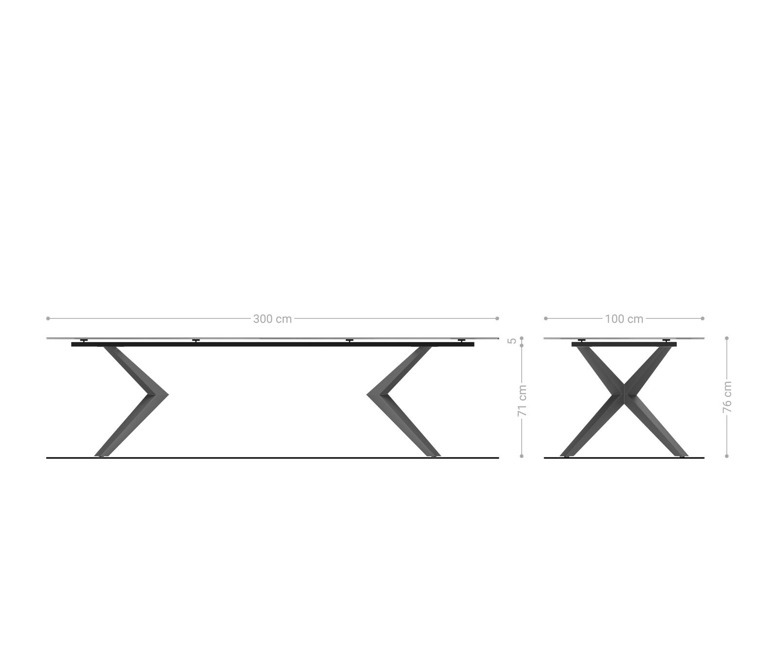 Eettafel Edge 300x100 keramiek  Laminam® Travertino Bianco Creme-wit Zenthara kantig metaal effectafwerking Titan 8