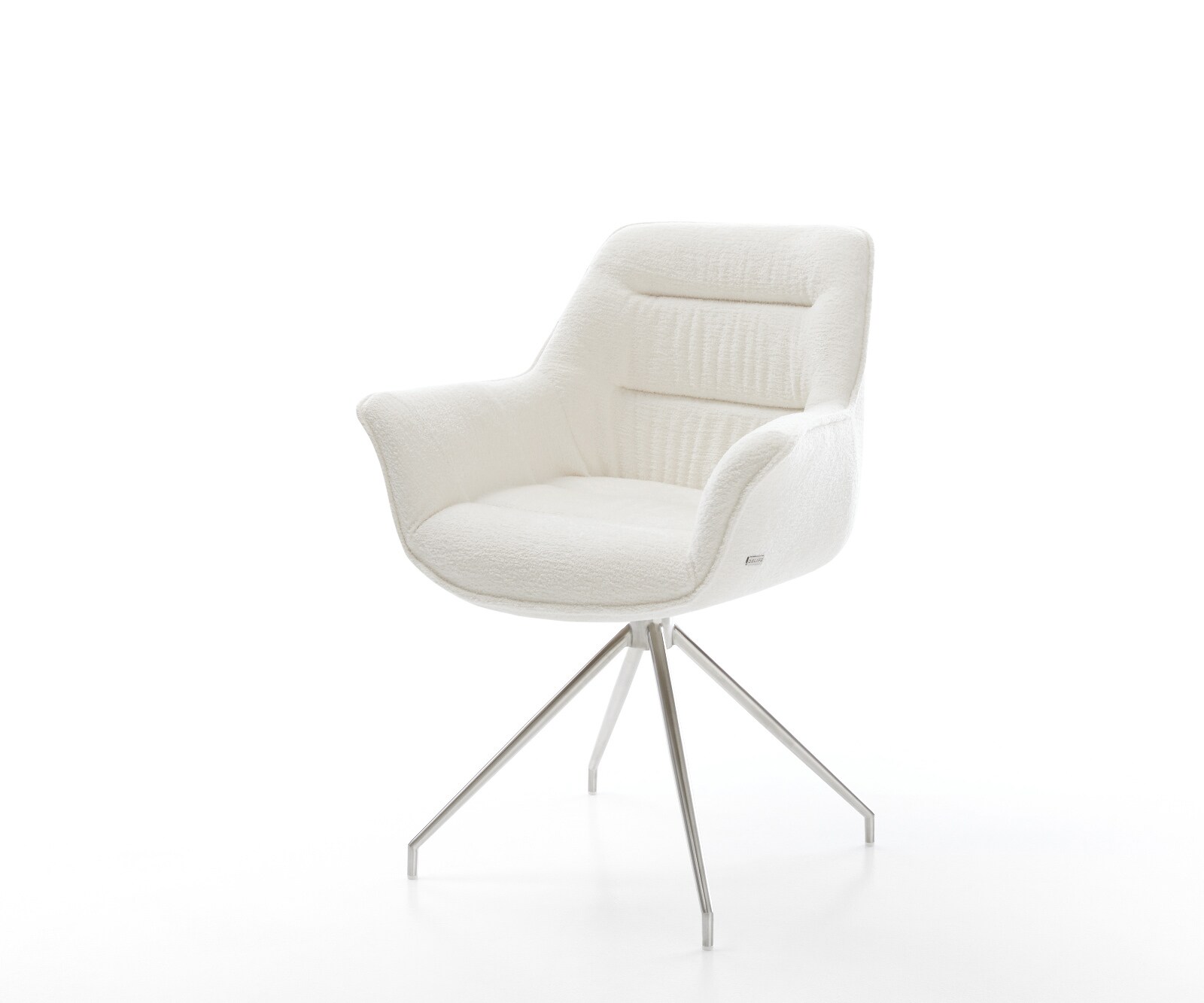 Eetkamerstoel Kaira-Flex bouclé zacht beige kruisframe conisch roestvrij staal 1