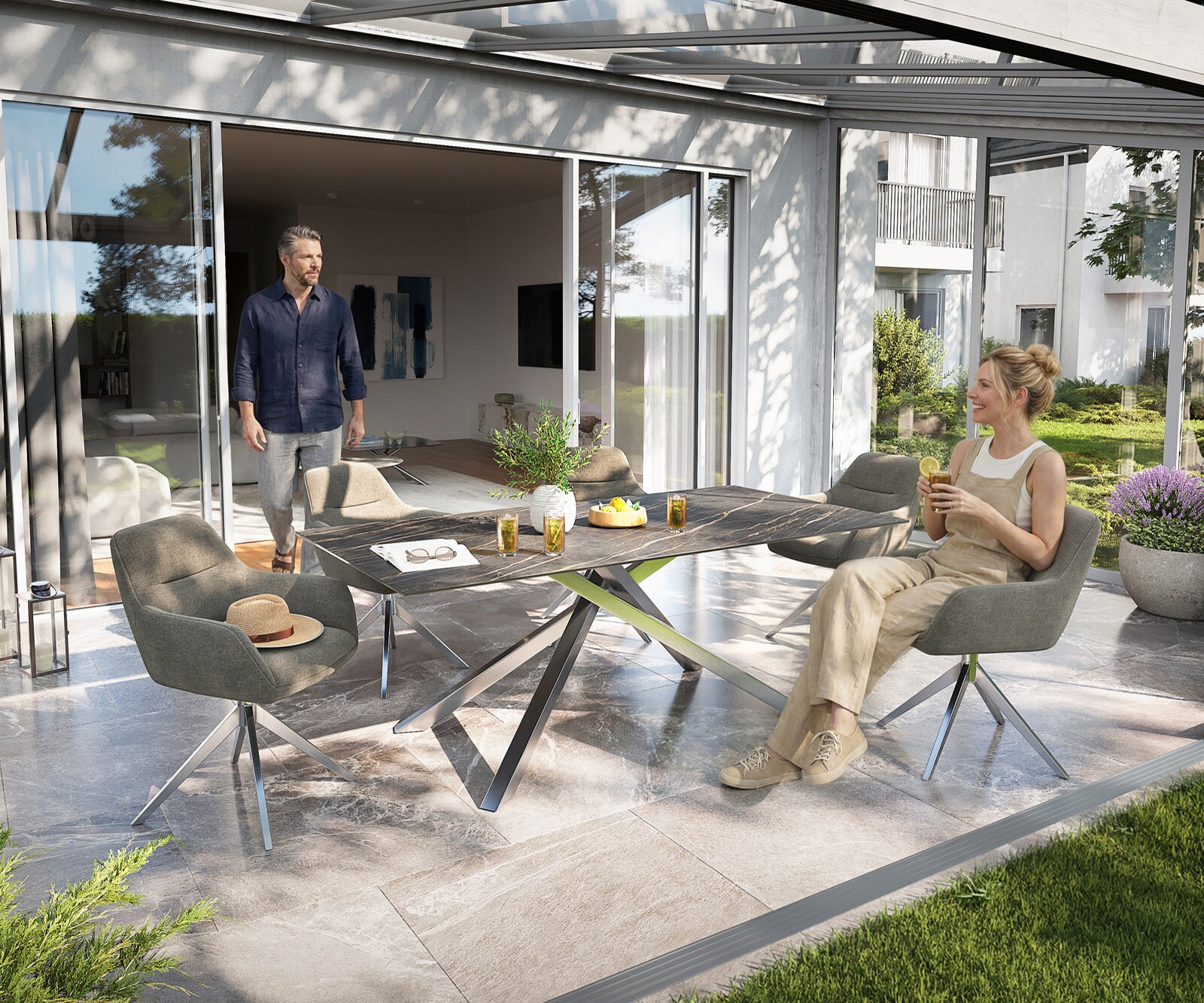 Outdoortafel Edge 200x100 cm keramiek Laminam® Noir Desir bruin kruispoot rechthoekig zwart 6
