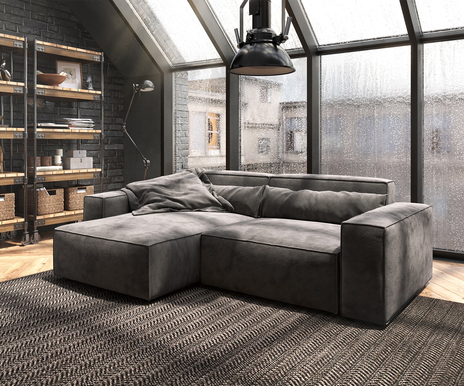 Hoekbank Sirpio 230x155 cm microvezel kaki bruin variabele rugleuning